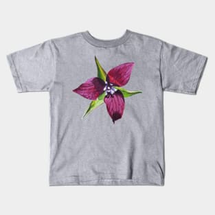 Red Trillium - Wildflower Painting (no background) Kids T-Shirt